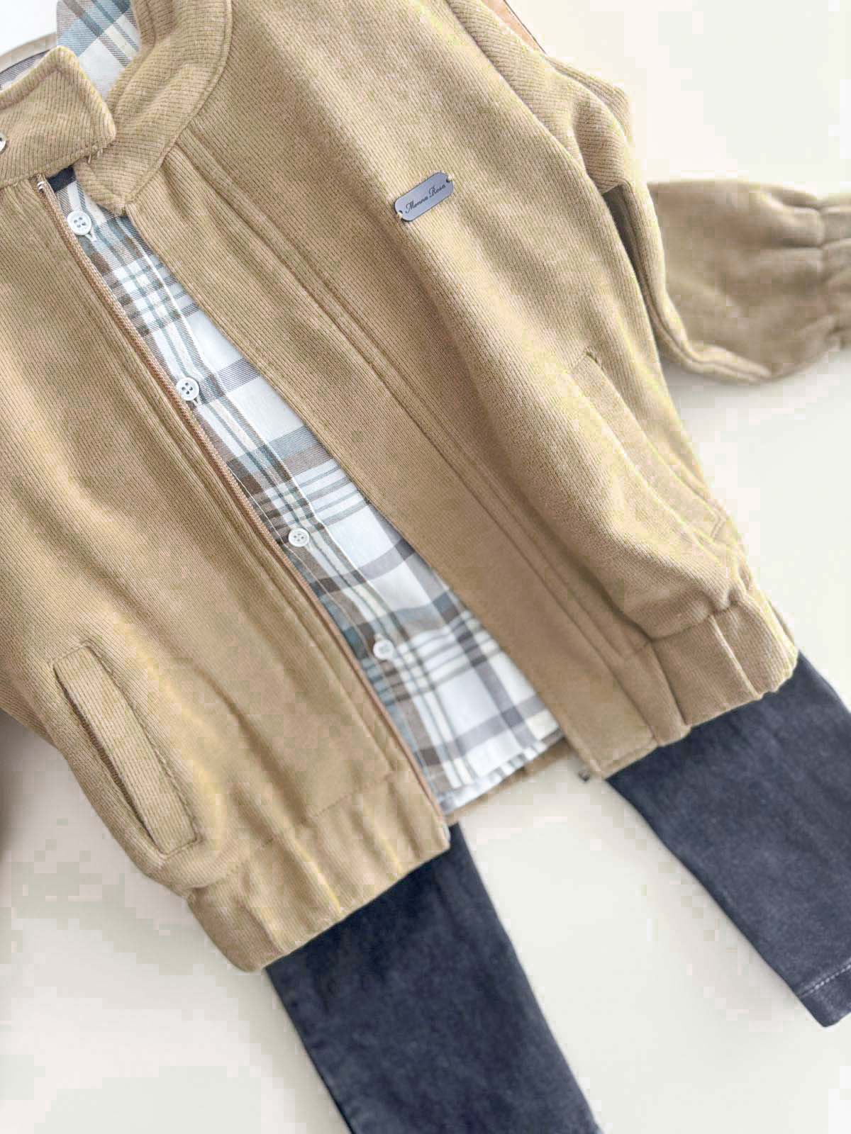 Haki Hırkalı Kare Gömlekli Takım